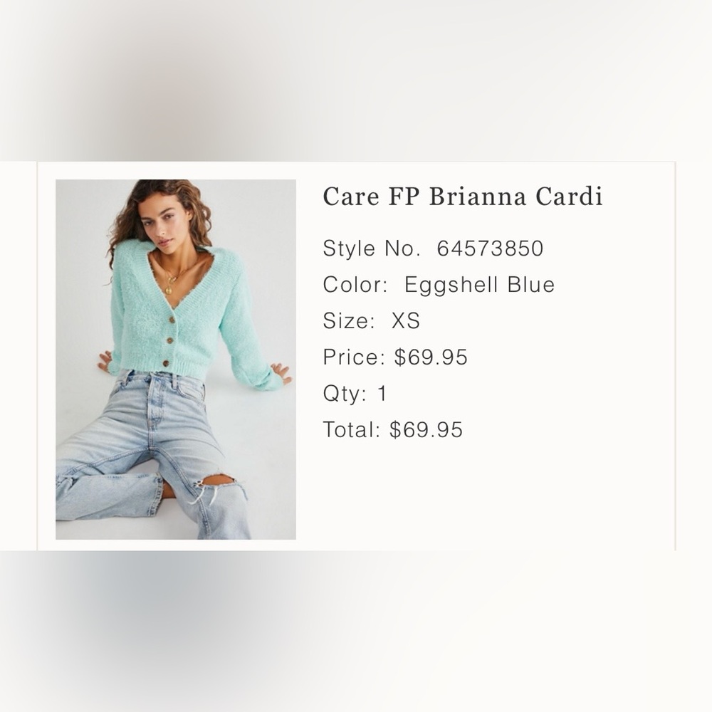 Free People Care FP Brianna Cardi – Eggshell Blue NWOT - Picture 6 of 6